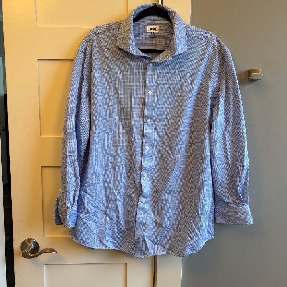 Joseph Abboud 17.5 32/33 modern fit cool max dress shirt blue white check patter